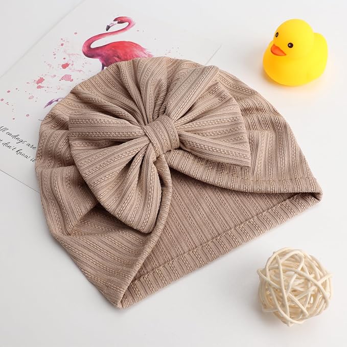 DRESHOW BQUBO 5 Pieces Newborn Baby Turban Hats Bow Baby Infant Beanie - Image 3