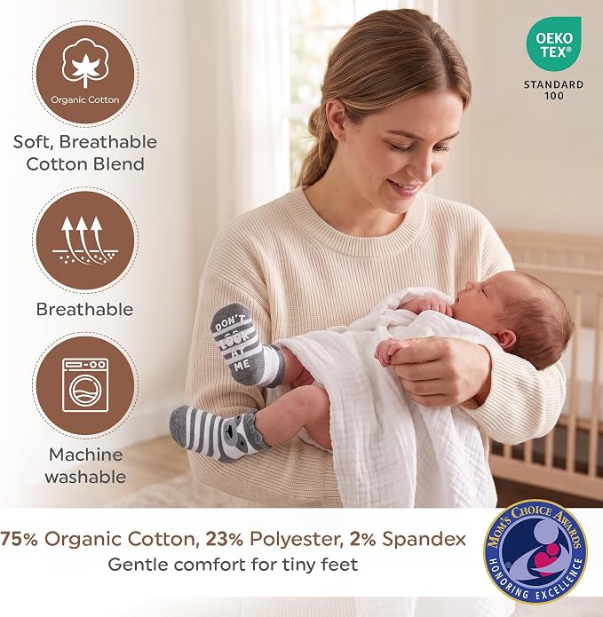 Organic Cotton Blend 8 Baby Socks 0–6M Non Slip Newborn Essentials | Oeko-Tex - Image 5