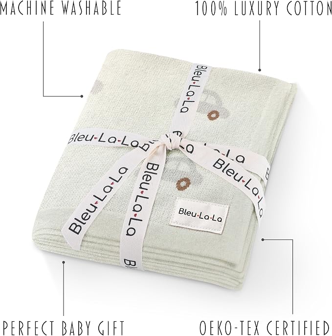 Knit Baby Blanket for Girls and Boys 100% Cotton Buttery Soft Cozy Receiving - Image 3