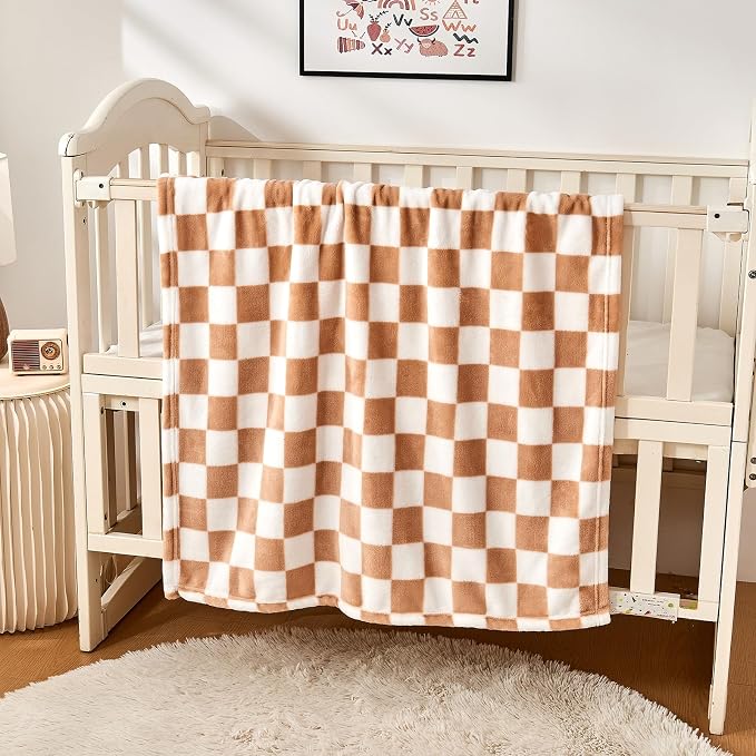 Yurhap Checkered Baby Blanket Fleece Baby Blankets Neutral - Image 8