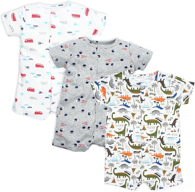 3-Pack 100% Cotton Baby Boy Rompers, 0-24Months Short Sleeve Toddler Romper by Thisisminicocos