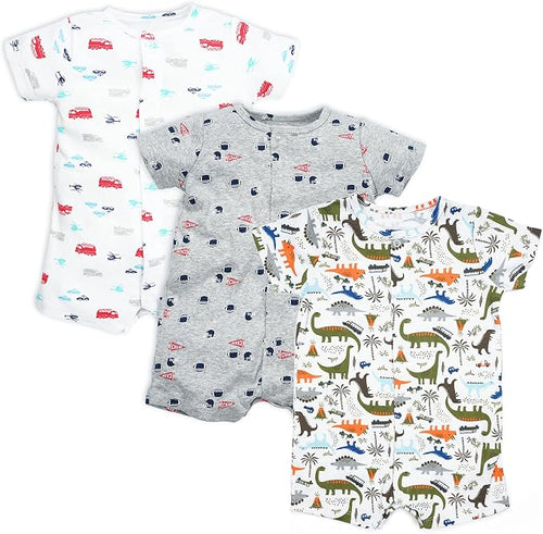 3-Pack 100% Cotton Baby Boy Rompers, 0-24Months Short Sleeve Toddler Romper by Thisisminicocos
