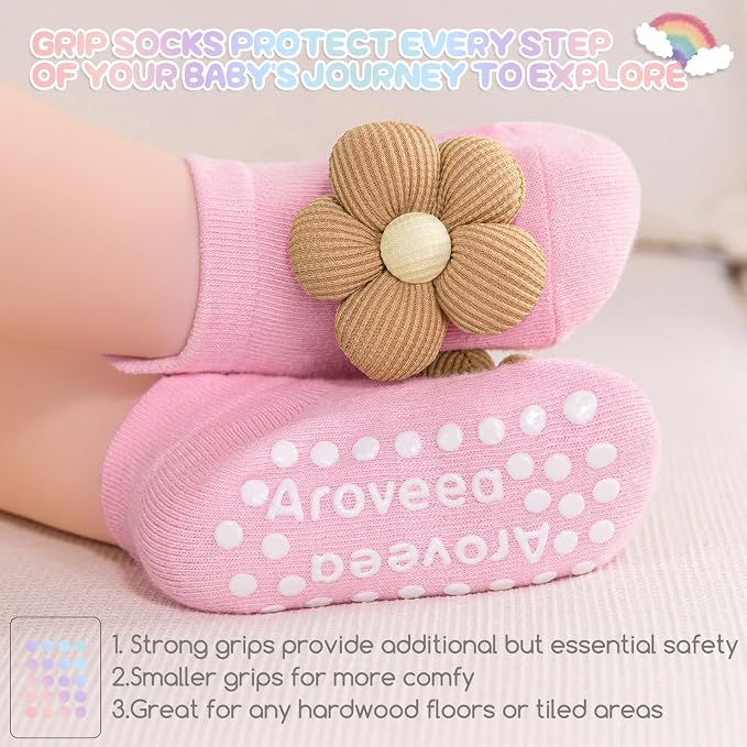 Baby Toddler Girl Socks 6 Pairs Non Slip Infants Newborn Grip Cotton Socks | - Image 6