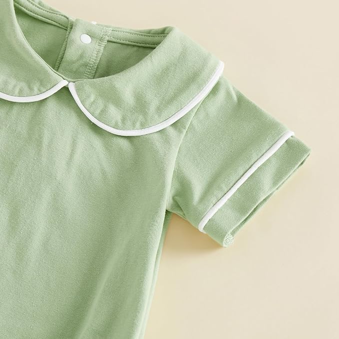 Baby Boy Girl Bubble Romper Short Sleeve Collar Summer Bodysuit - Image 5