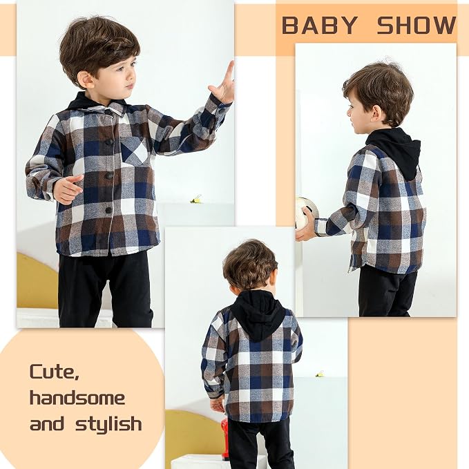 YOUNGER STAR Toddler Kids Boys Girls Flannel Hooded Plaid Shirt Button Baby Red - Image 4