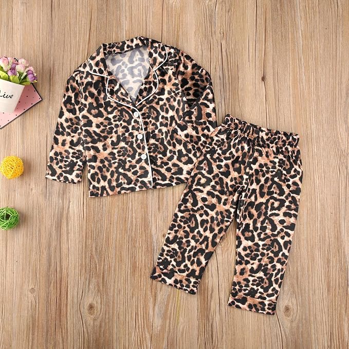 Kids Baby Girl Boy Satin Pajamas Set Button Down Sleep Shirt Top+Long Pants - Image 2