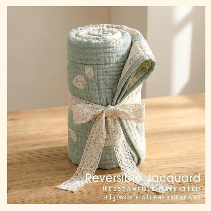 Botanical Muslin Baby Blanket, Organic Cotton Blend | 43x43 Inches, Reversible - Image 8