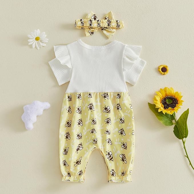YINGISFITM Newborn Baby Girl Summer Clothes Short Sleeve Bubble Romper Bow - Image 6