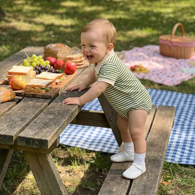 VISGOGO Baby Boy Striped Romper Waffle Short Sleeve Button Oversized Bodysuit - Image 3
