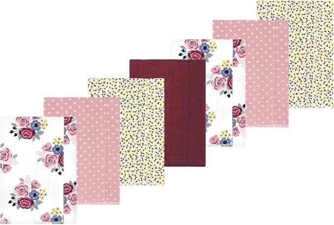 Luvable Friends Hudson Baby Flannel Burp Cloths 7pk, Rose Navy Bloom by Luvable+Friends