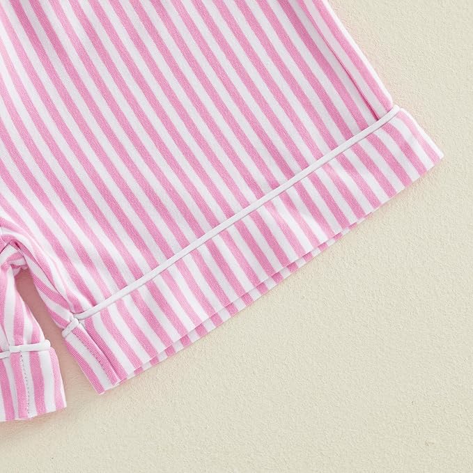 FULA-bao Toddler Baby Boy Girl Cotton Pajamas Set Striped Short Sleeve Button - Image 7