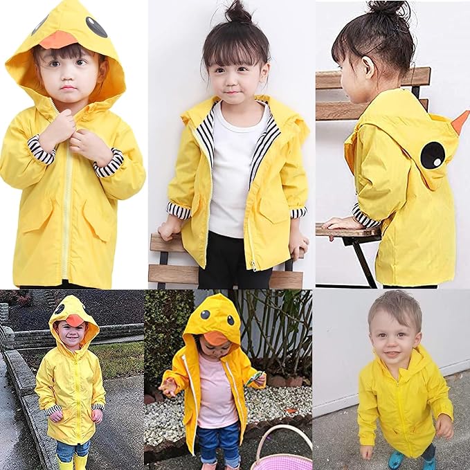 Toddler Baby Boy Girl Duck Rain Jacket Cute Cartoon Yellow Raincoat Hoodie Kids - Image 4