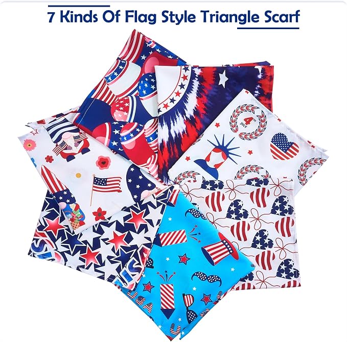 4th of July Dog Bandanas for Medium Dogs 7 Pcs Hemming Seam Edge Patriotic Dogs - Image 3