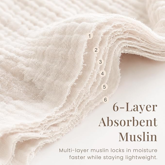 Konssy 7-Pack Muslin Baby Burp Cloths, 6-Layer 100% Cotton | Soft & Absorbent - Image 4