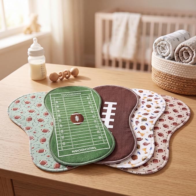 SmoothNovelty 5 Pack Football Baby Burp Cloths Soft Absorbent Burping Rags - Image 4