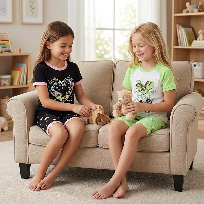 DAUGHTER QUEEN Girls Summer Pajamas Set 4 Pieces 100% Cotton Sleepwear Size 18 - Image 2