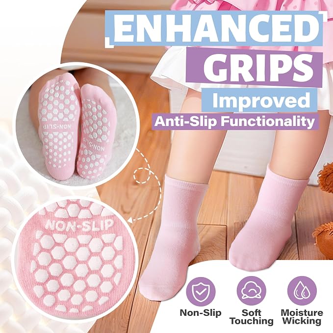 ANTSANG 12 Pairs Baby Girls Boys Toddlers Kids Crew Cotton Grips Socks | Smooth - Image 4