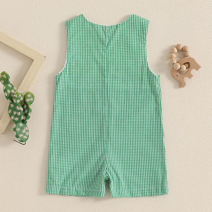 Newborn Baby Boys Sleeveless Seersucker Romper One Piece Straps Overalls - Image 3