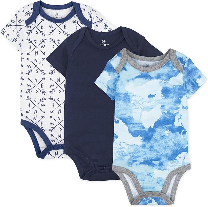 HonestBaby unisex-baby 3-pack Short Sleeve Bodysuits One-piece 100% Organic by HonestBaby