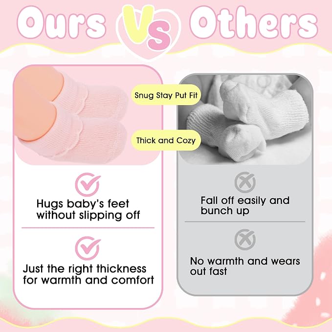 8 Pairs Newborn Socks Thick Cotton Terry Turn Cuff Baby Socks 0-6 Months Cute - Image 3