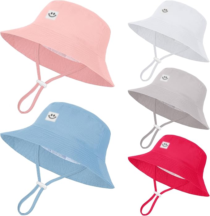 Cooraby 5 Pack Baby Sun Hat Adjustable Smile Bucket Hat Sun Protective Cap by Cooraby