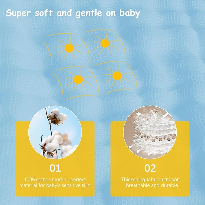 Lovely Care 12 Pack Muslin Burp Cloths 100% Cotton Muslin Cloths Large - Image 5