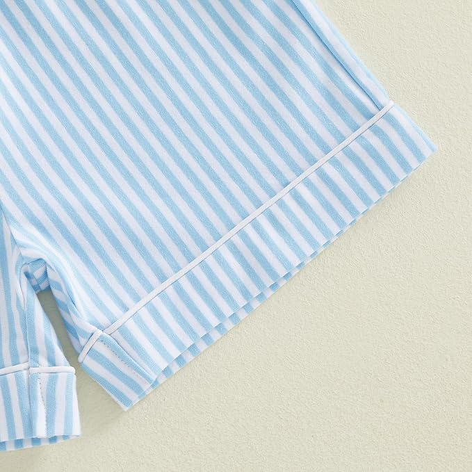 FULA-bao Toddler Baby Boy Girl Cotton Pajamas Set Striped Short Sleeve Button - Image 7