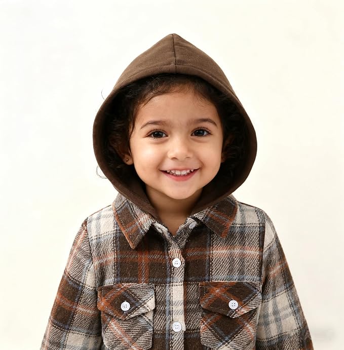 YOUNGER STAR Toddler Kids Boys Girls Flannel Hooded Plaid Shirt Button Baby Red - Image 2