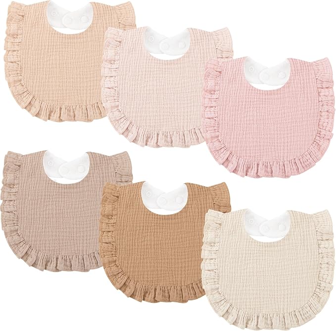Bearmoss 6 Pack Baby Girl Bibs for Newborn, Muslin Bibs by Bearmoss