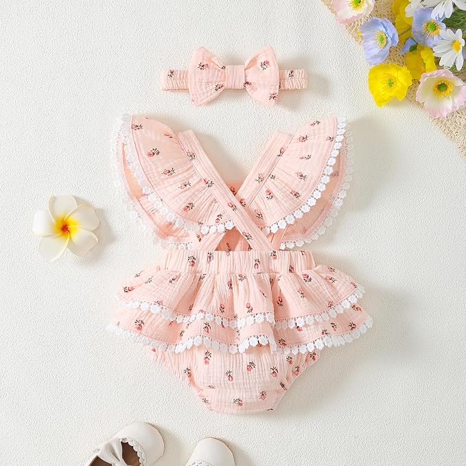 Baby Girl Summer Clothes Infant Girls Romper Dress | Ruffle Sleeve, Cotton Linen - Image 4