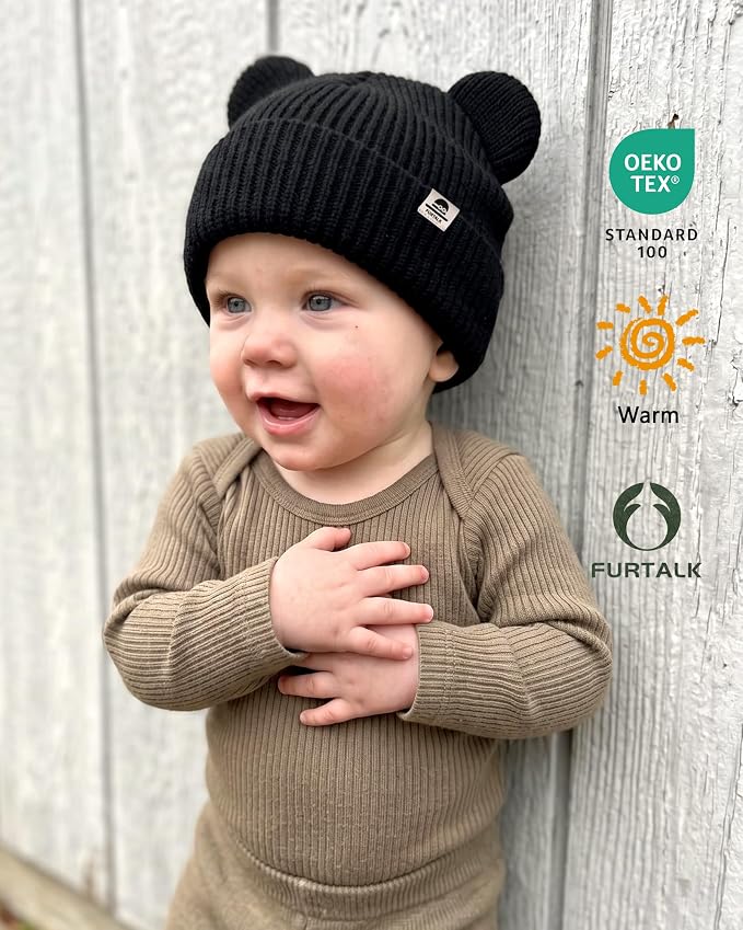 FURTALK Baby Beanie with Bear Ear Warm Knit Winter Hat - Image 6