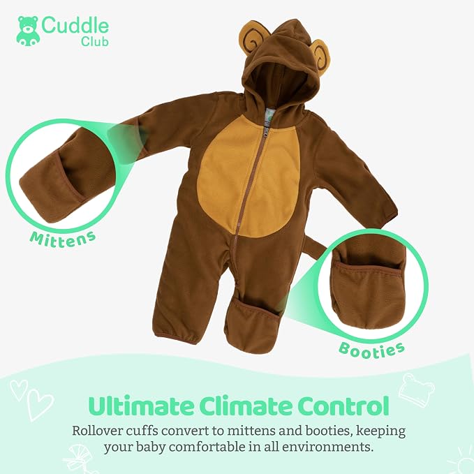 Cuddle Club Fleece Baby Bunting Bodysuit Hoodie, Newborn - Image 3