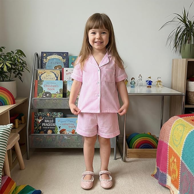 Kuriozud Toddler Baby Girl Pajamas Set Summer Floral Short Sleeve Button Down - Image 3