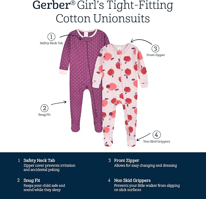 Gerber Baby Girls 2-Pack Footed Pajamas - Image 6