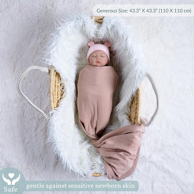 Meracorallo Muslin Swaddle Blanket, 100% Cotton Receiving Blanket, Blush | Soft - Image 2