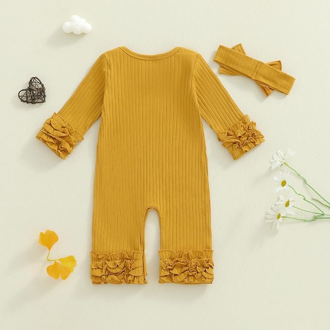 Newborn Baby Girl Clothes Jumpsuit Ruffle Romper Bodysuit Pants Headband - Image 6