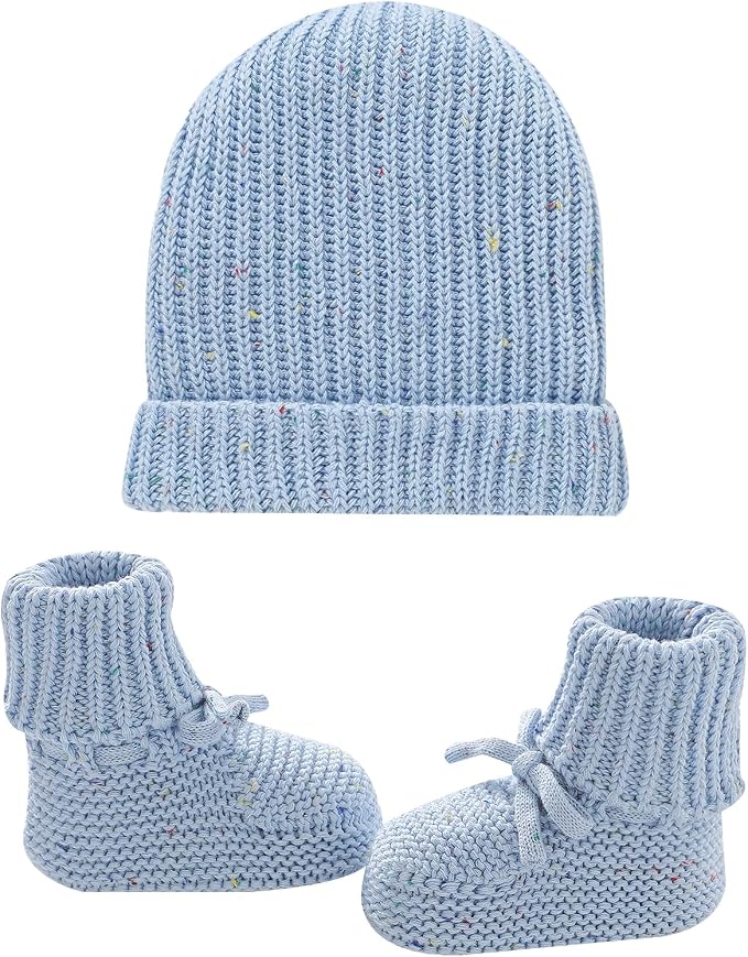 LAWKUL Baby Beanie and Booties 2-Piece Set | Newborn, Knit Hat, Cotton Sock by LAWKUL