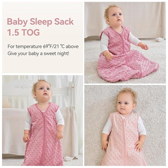 Fleece Baby Sleep Sack 0-6 Months with Plush Dots 1.5 Tog Baby Wearable Blanket with 2-Way Zipper Warm Sleeping Sack for Toddler Infant Newborn - Small, Pink