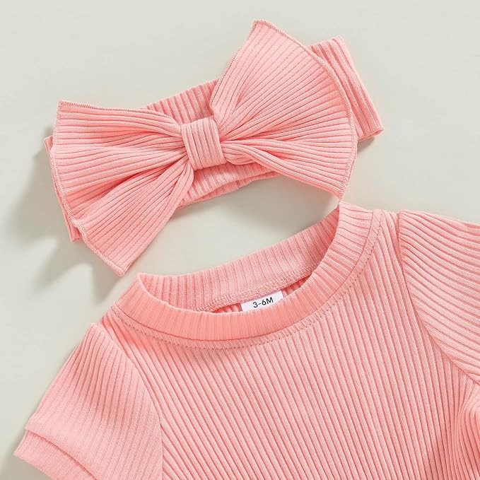 FOCUSNORM Baby Girl Summer Clothes Ribbed Short Sleeve Romper Solid Color - Image 5