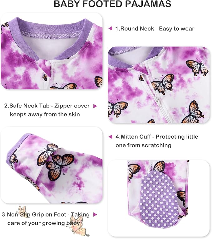 uideazone Baby Girls Footed Pajamas, Zip Sleeper - Image 2