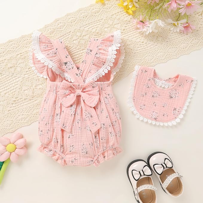 YOUNGER TREE Baby Girl Romper 100% Cotton Ruffle Sleeveless Summer Outfit - Image 3