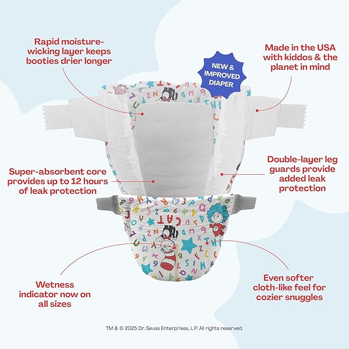 Hello Bello Dr. Seuss Babies Premium Diapers, Size 3, 66 Count: Softness & Protection for Sensitive Skin