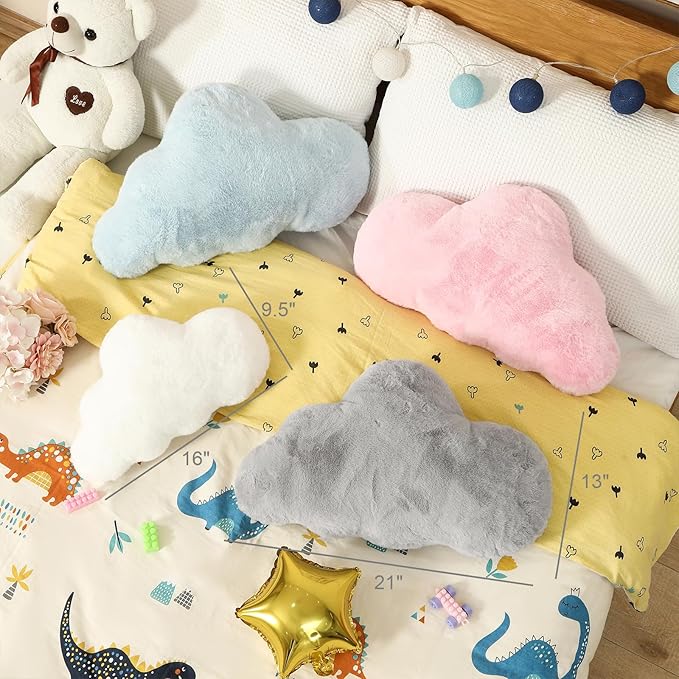 YRXRUS Cloud Pillows, White Cloud Shaped Pillow, Decorative Throw Pillow Gifts, Cute Plush Room Decor, Fluffy Faux Rabbit Fur 13"x21" Pillows for Living Bedroom Kids Room