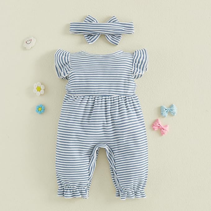 YINGISFITM Newborn Baby Girl Summer Clothes Short Sleeve Bubble Romper Bow - Image 6