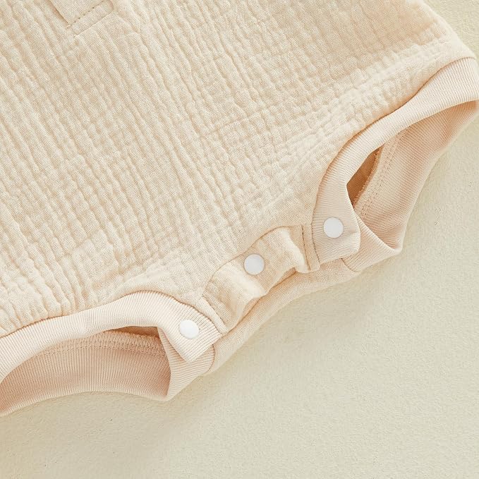 Honganda Newborn Baby Boy Cotton Linen Romper Short Sleeve Lapel Collar Button - Image 6