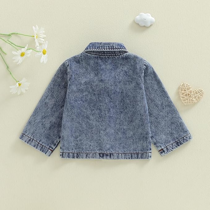 Thorn Tree Girls Denim Jacket Turn Down Collar Outerwear Long Sleeve Button - Image 6