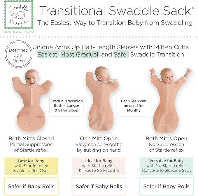 SwaddleDesigns Transitional Swaddle Sack, Arms Up Half-Length Sleeve & Mitten - Image 3