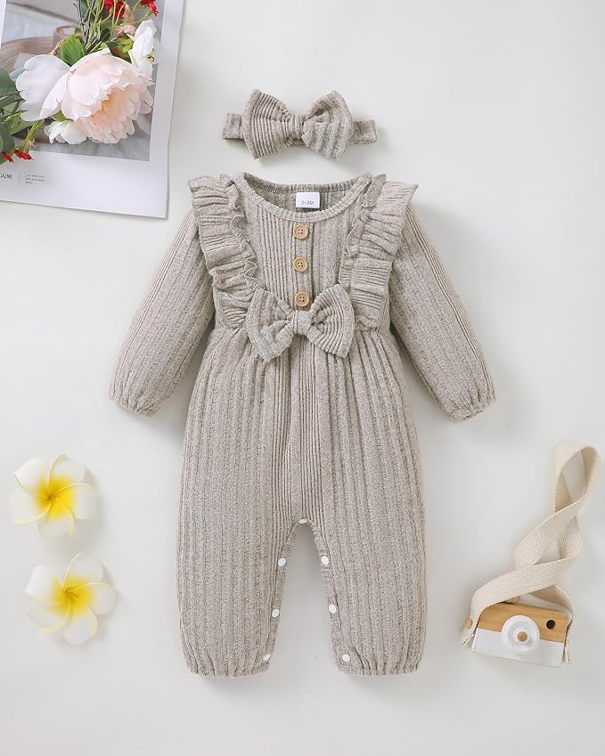 Mioglrie Newborn Baby Girl Clothes 1 Piece Infant Fall Winter Romper Outfit | - Image 6