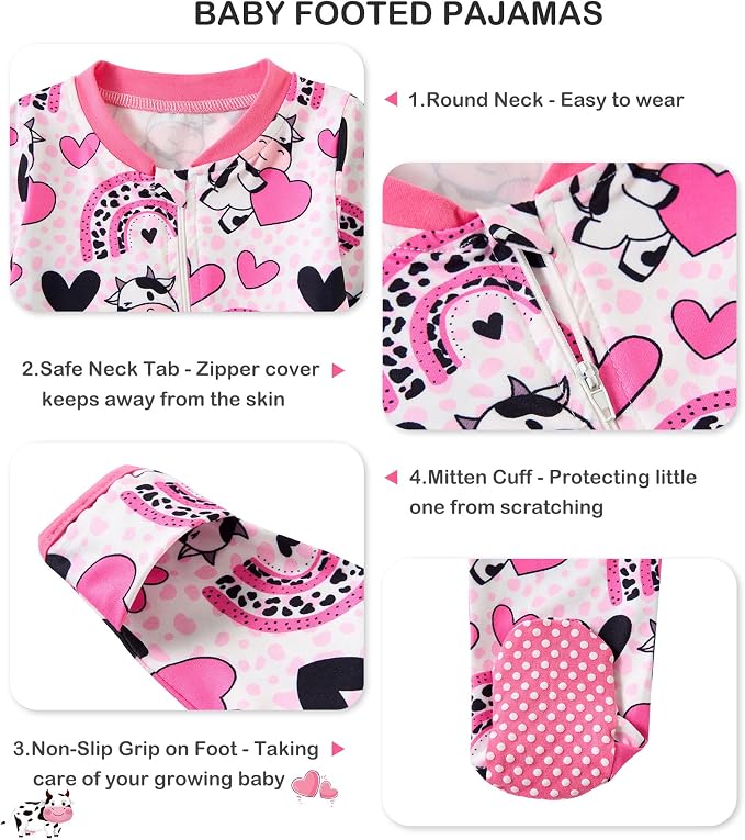 uideazone Baby Girls Footed Pajamas, Zip Sleeper - Image 6