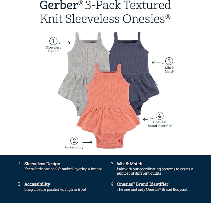 Gerber Baby Girls Multi-Pack Sleeveless Onesies Bodysuit - Image 6